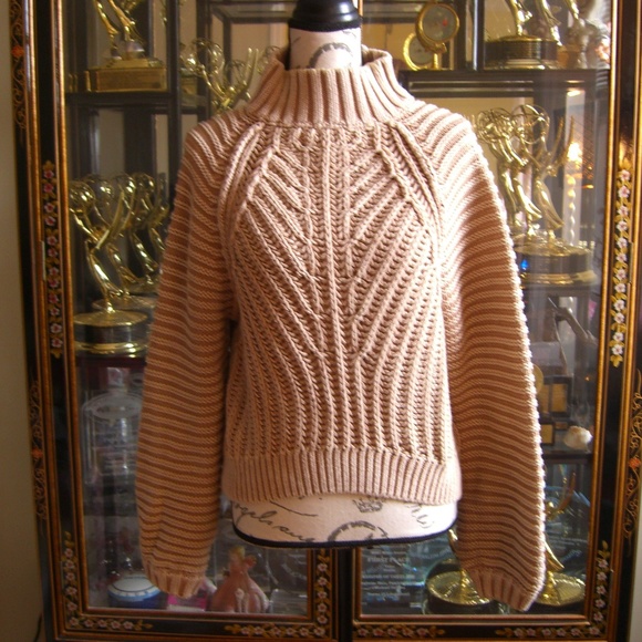 Free People Sweetheart Tan Chunky Mock Neck Sweater S - Picture 2 of 4